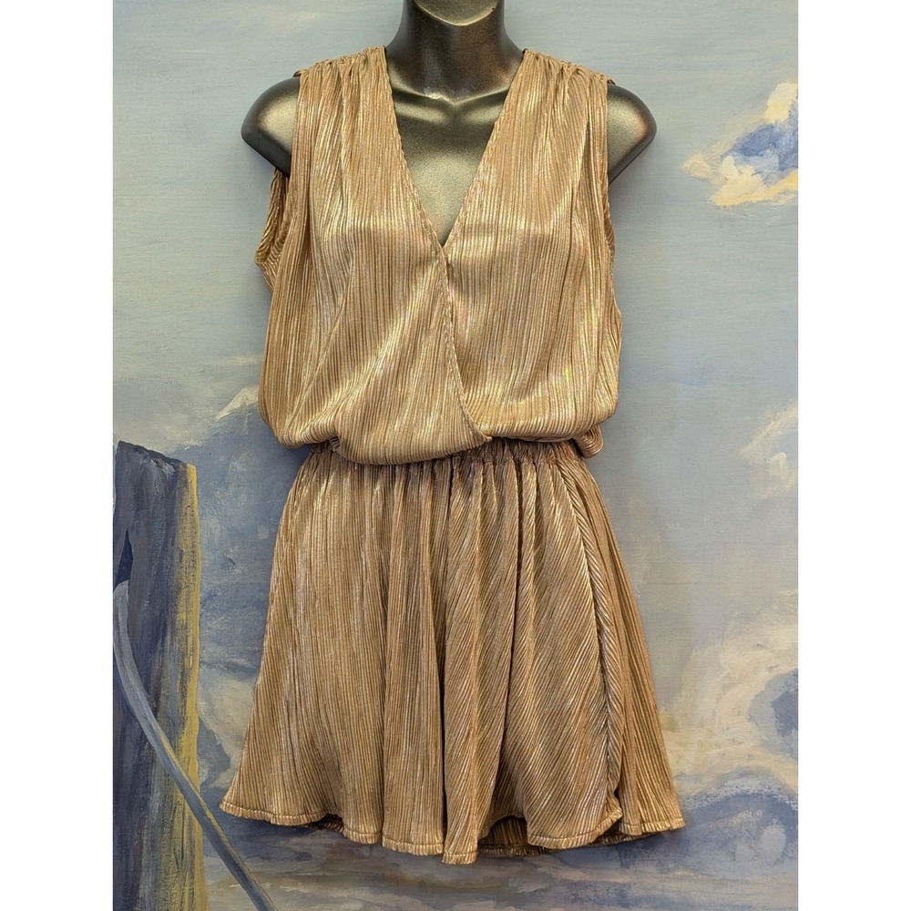 NEW! Ramy Brook XS Maya Mini Dress In Shimmer Gold $275